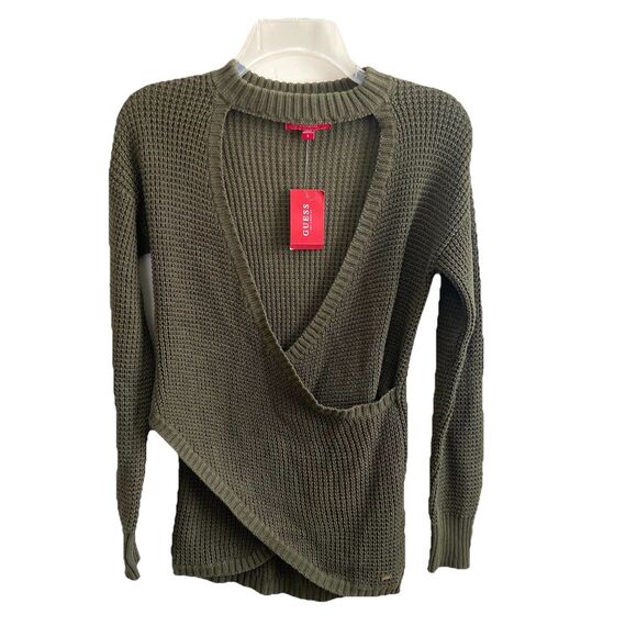 Guess Winslet Crossover Wrap Sweater Olive Green Size Small - Picture 11 of 11